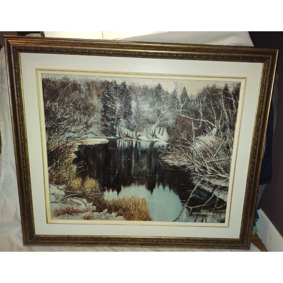 Dan Mackenzie Winter River Oil Painting Snowy Landscape Canadian Art - Picture 1 of 6